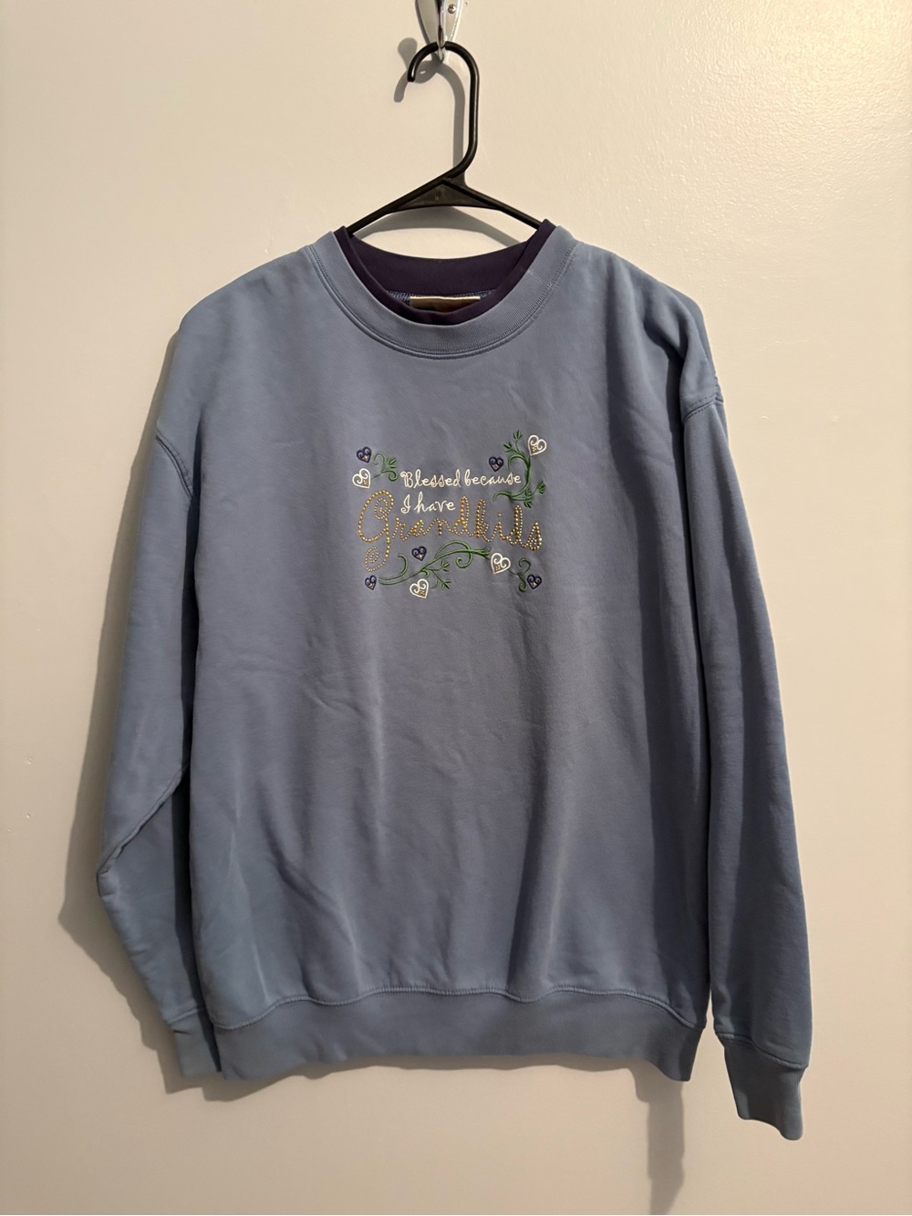 Vintage M & C Sportswear Women's Blue Embroidered Double Collar Crewneck Sweater